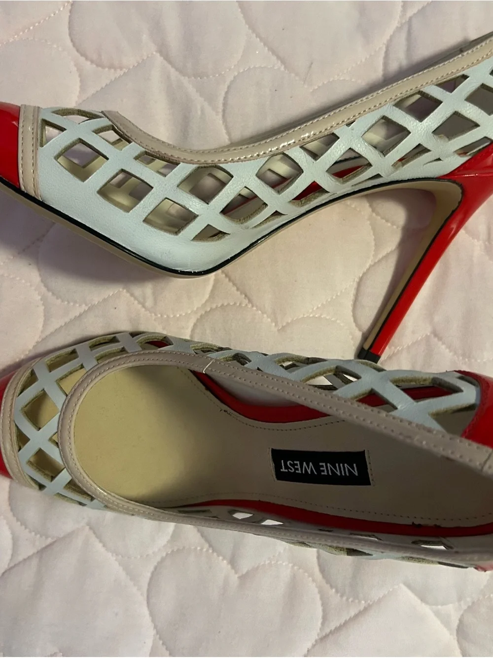 Nine West Red Patent Pointed-Toe Cutout Pumps